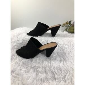 Cest. 1946 Women’s Black Suede Mule Sandals Cone Heel 3” Size 7 Peep Toe Slip on